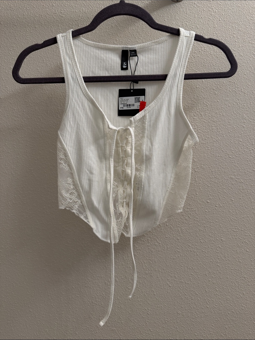 Lace-Trim Ribbed Tank Top in White